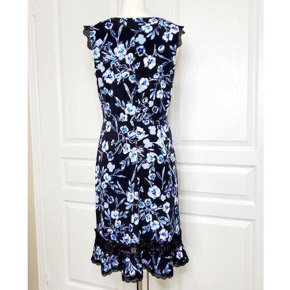 Karl Lagerfeld Paris Floral Midi Dress Black and Blue Size 4 - Picture 5 of 6